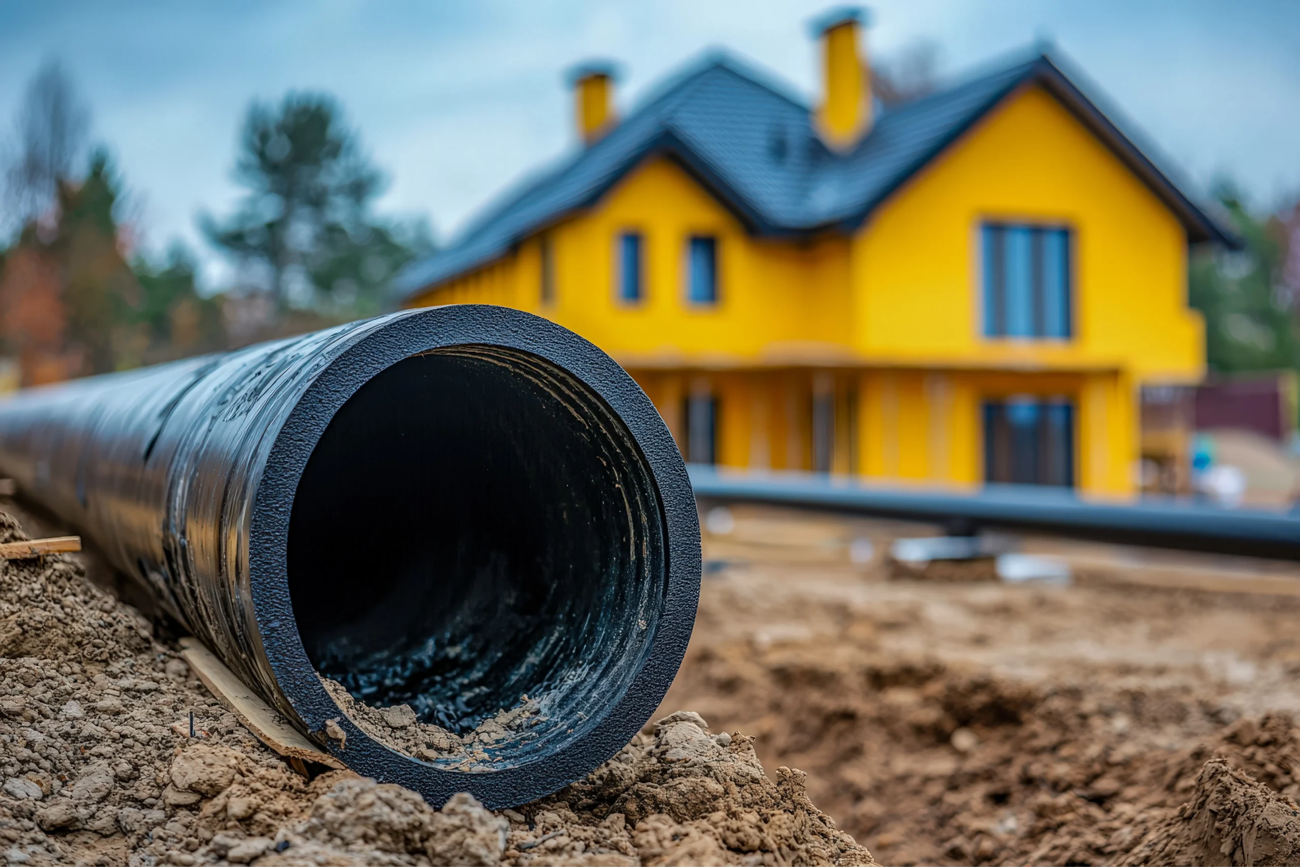 installation of underground pipes for new house construction photo 1